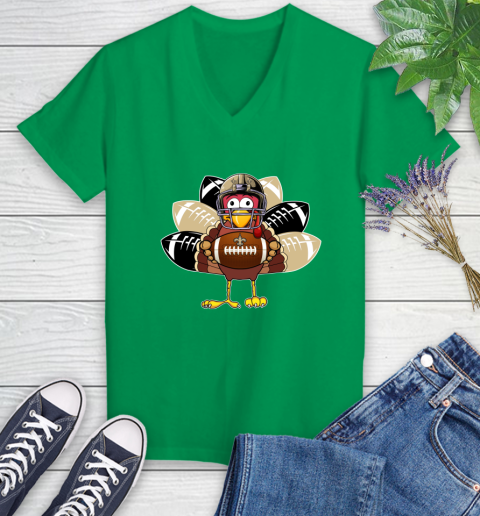New Orleans Saints Turkey Thanksgiving Day Women's V-Neck T-Shirt 5