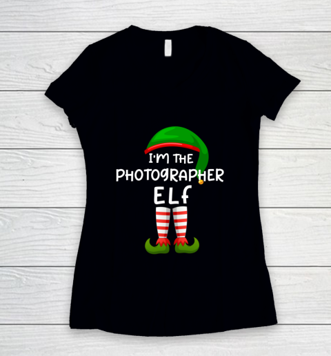 I m The Photographer Elf Funny Elf Family Matching Christmas Women's V-Neck T-Shirt