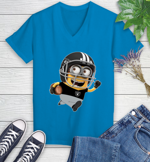 NFL Oakland Raiders Minions Disney Football Sports Women's V-Neck T-Shirt 7