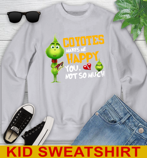 NHL Arizona Coyotes Makes Me Happy You Not So Much Grinch Hockey Sports Youth Sweatshirt 3