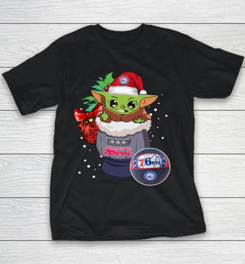 Philadelphia 76ers Christmas Baby Yoda Star Wars Funny Happy NBA Youth T-Shirt 2