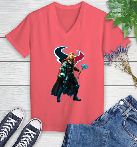 NFL Thor Avengers Endgame Football Houston Texans Women's V-Neck T-Shirt 6