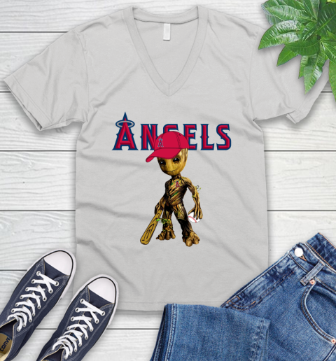 MLB Los Angeles Angels Groot Guardians Of The Galaxy Baseball V-Neck T-Shirt