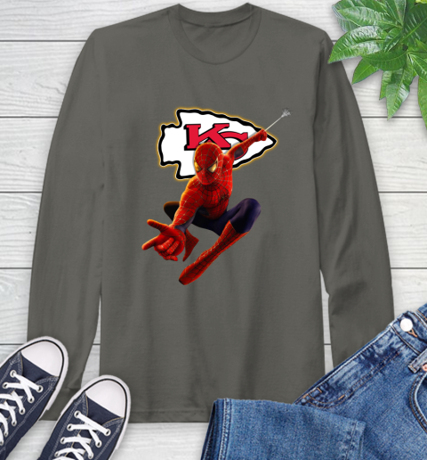 NFL Spider Man Avengers Endgame Football Kansas City Chiefs Long Sleeve T-Shirt 8