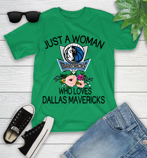 NBA Just A Woman Who Loves Dallas Mavericks Basketball Sports Youth T-Shirt 3
