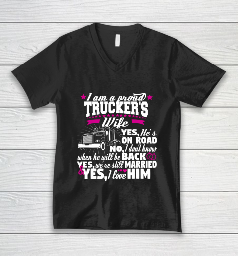 Trucker Proud Wife Truck Tanker Driver Valentine Day V-Neck T-Shirt