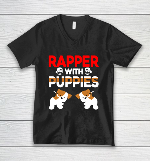 Rapper With Puppies Cute Dog Rap V-Neck T-Shirt