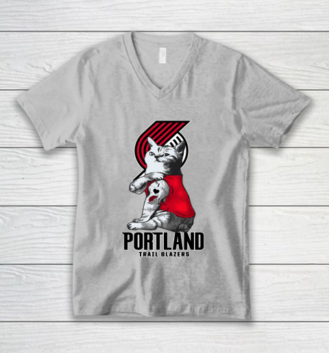 NBA Basketball My Cat Loves Portland Trail Blazers V-Neck T-Shirt 3