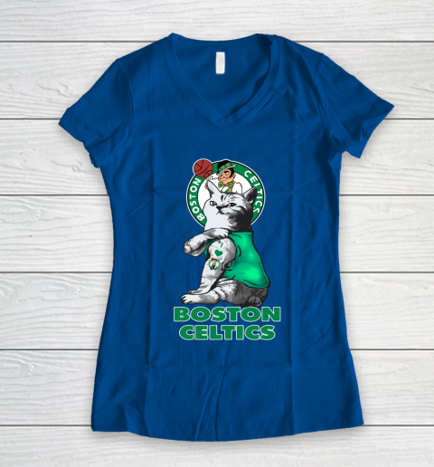 NBA Basketball My Cat Loves Boston Celtics Women's V-Neck T-Shirt 7