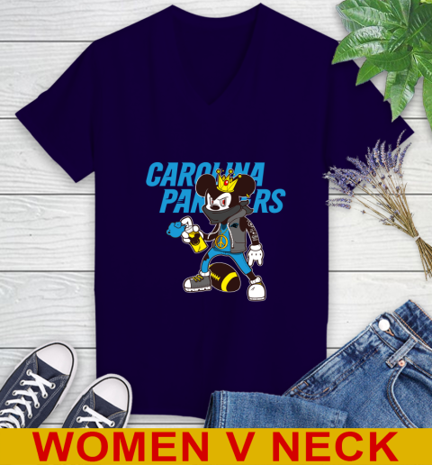 Carolina Panthers NFL Football Mickey Peace Sign Sports Women's V-Neck T-Shirt 4