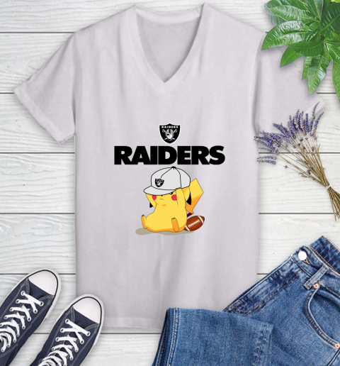 NFL Pikachu Football Sports Oakland Raiders Women's V-Neck T-Shirt
