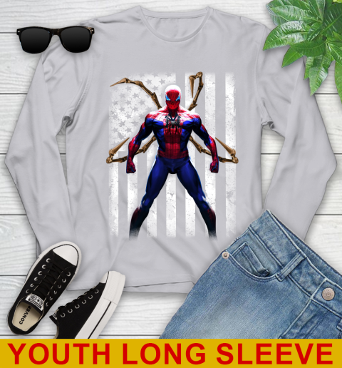 MLB Baseball New York Yankees Spider Man Avengers Marvel American Flag Shirt Youth Long Sleeve 5