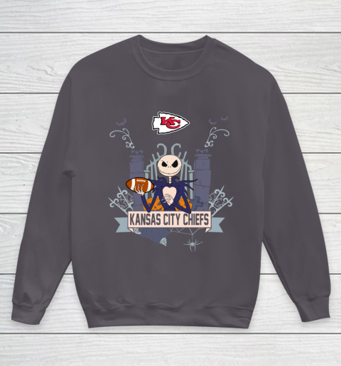 NFL Kansas City Chiefs Football Jack Skellington Halloween Youth Sweatshirt 5
