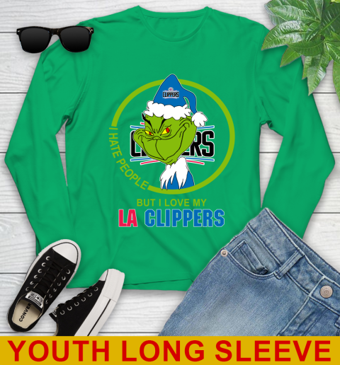 LA Clippers NBA Christmas Grinch I Hate People But I Love My Favorite Basketball Team Youth Long Sleeve 7