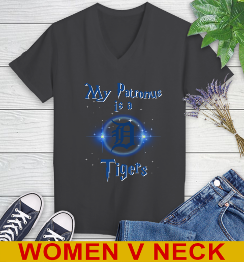 MLB Baseball Harry Potter My Patronus Is A Detroit Tigers Women's V-Neck T-Shirt 8