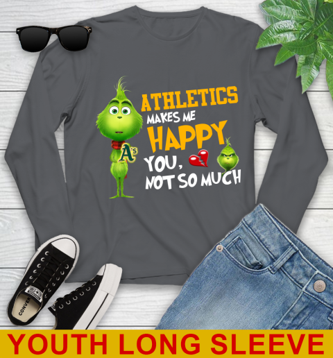 MLB Oakland Athletics Makes Me Happy You Not So Much Grinch Baseball Sports Youth Long Sleeve 10 MLB Oakland Athletics Makes Me Happy You Not So Much Grinch Baseball Sports Youth Long Sleeve - Image 10