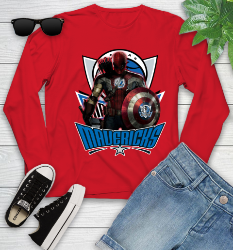 Dallas Mavericks NBA Basketball Captain America Thor Spider Man Hawkeye Avengers Youth Long Sleeve 11
