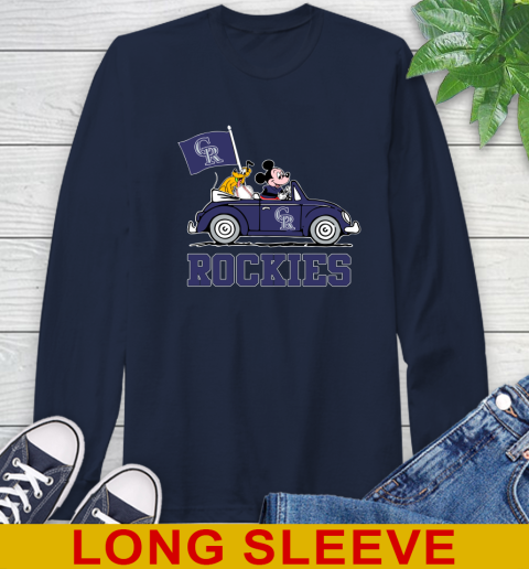MLB Baseball Colorado Rockies Pluto Mickey Driving Disney Shirt Long Sleeve T-Shirt 4