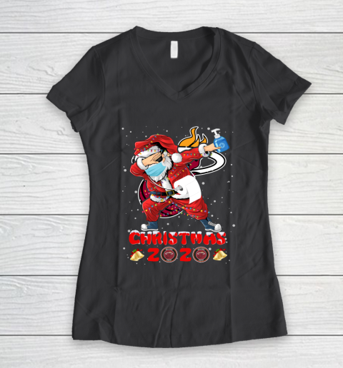 Miami Heat Funny Santa Claus Dabbing Christmas 2020 NBA Women's V-Neck T-Shirt 6