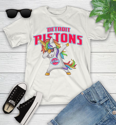 Detroit Pistons NBA Basketball Funny Unicorn Dabbing Sports Youth T-Shirt