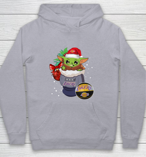 Los Angeles Lakers Christmas Baby Yoda Star Wars Funny Happy NBA Youth Hoodie 5
