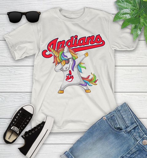 Cleveland Indians MLB Baseball Funny Unicorn Dabbing Sports Youth T-Shirt 12
