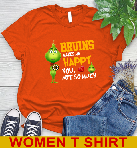 NHL Boston Bruins Makes Me Happy You Not So Much Grinch Hockey Sports Women's T-Shirt 3