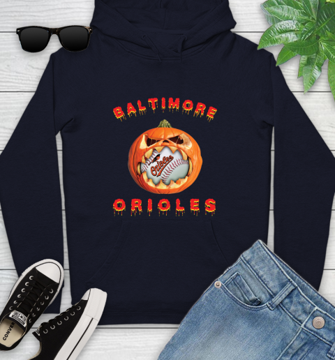 MLB Baltimore Orioles Halloween Pumpkin Baseball Sports Youth Hoodie 4