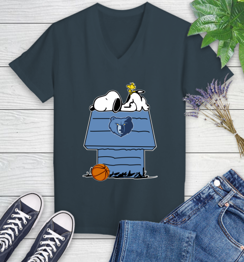 Memphis Grizzlies NBA Basketball Snoopy Woodstock The Peanuts Movie Women's V-Neck T-Shirt 8