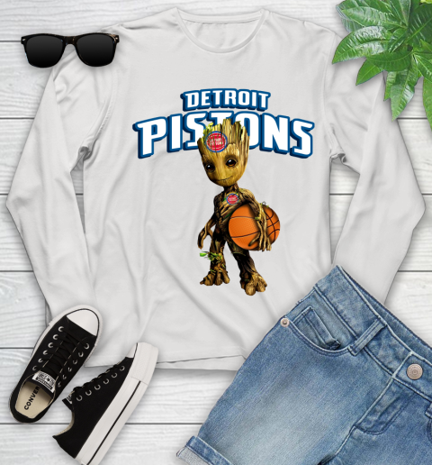 Detroit Pistons NBA Basketball Groot Marvel Guardians Of The Galaxy Youth Long Sleeve