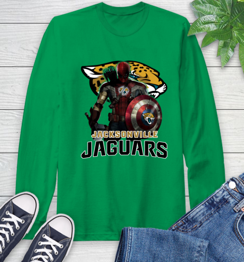 NFL Captain America Thor Spider Man Hawkeye Avengers Endgame Football Jacksonville Jaguars Long Sleeve T-Shirt 7