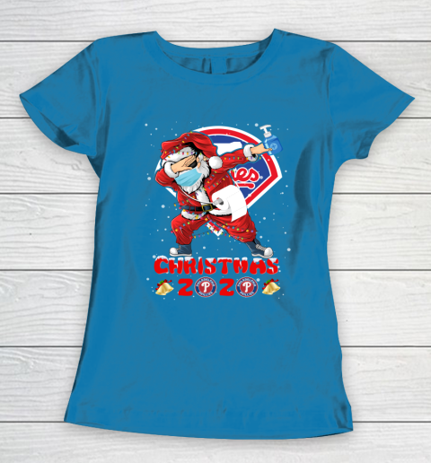 Philadelphia Phillies Funny Santa Claus Dabbing Christmas 2020 MLB Women's T-Shirt 6