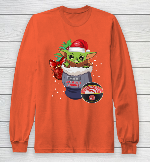 Atlanta Hawks Christmas Baby Yoda Star Wars Funny Happy NBA Long Sleeve T-Shirt 5