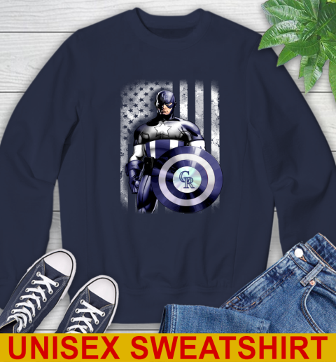 Colorado Rockies MLB Baseball Captain America Marvel Avengers American Flag Shirt Sweatshirt 2