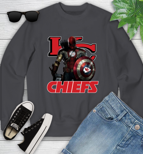 NFL Captain America Thor Spider Man Hawkeye Avengers Endgame Football Kansas City Chiefs Youth Sweatshirt 6
