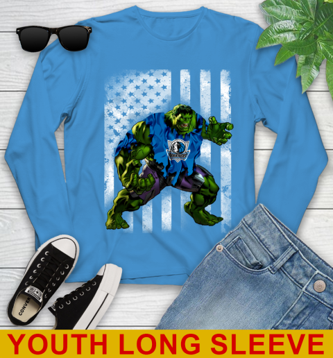 Dallas Mavericks Hulk Marvel Avengers NBA Basketball American Flag Youth Long Sleeve 8