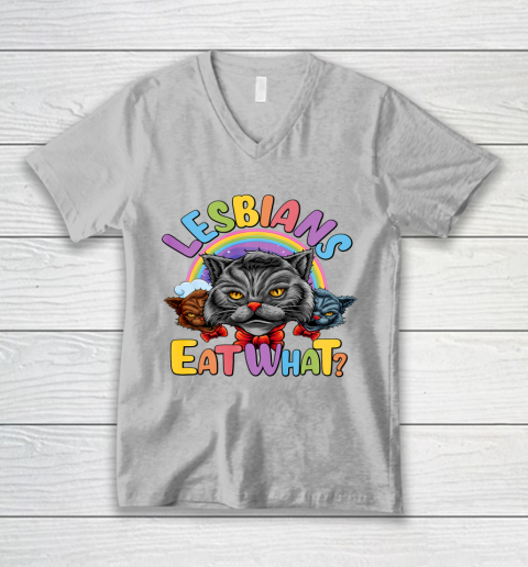 Lesbians Eat What Mug Pussy Cat Funny LGBT Pride V-Neck T-Shirt 3