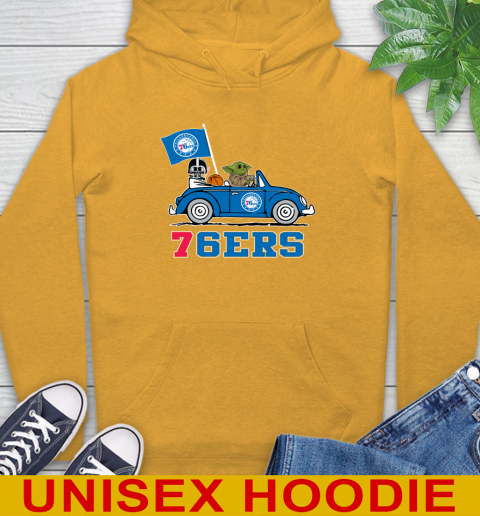 NBA Basketball Philadelphia 76ers Darth Vader Baby Yoda Driving Star Wars Shirt Hoodie 3