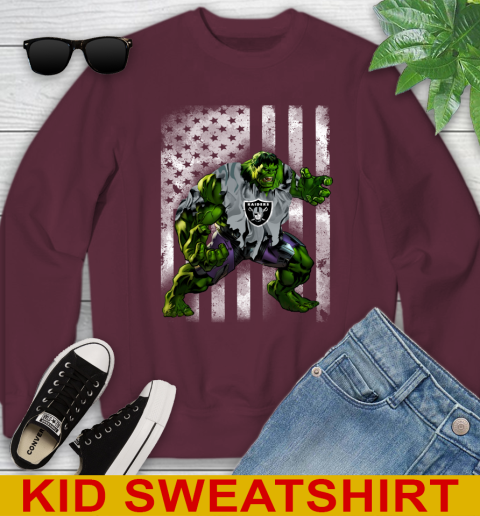 Oakland Raiders Hulk Marvel Avengers NFL Football American Flag Youth Sweatshirt 4