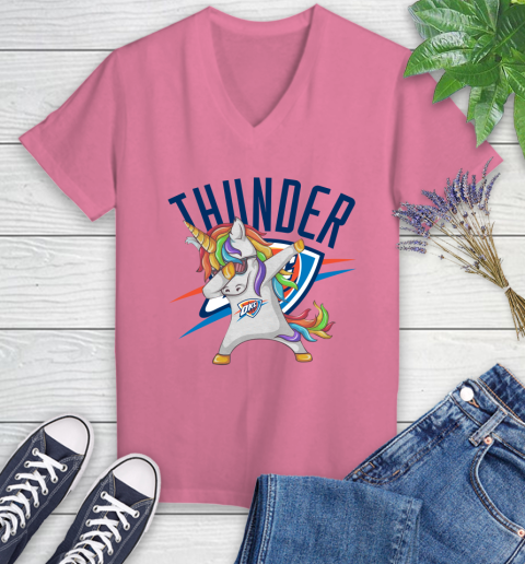 Oklahoma City Thunder NBA Basketball Funny Unicorn Dabbing Sports Women's V-Neck T-Shirt 13