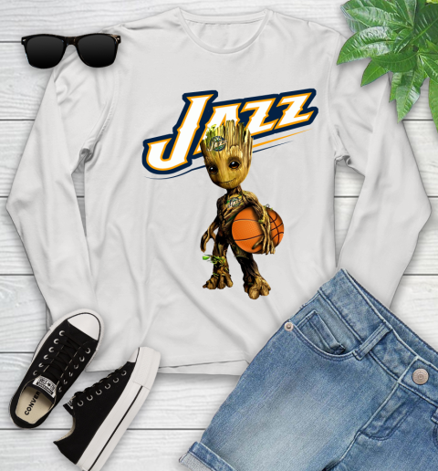Utah Jazz NBA Basketball Groot Marvel Guardians Of The Galaxy Youth Long Sleeve