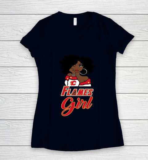 Calgary Flames Girl NHL Women's V-Neck T-Shirt 3