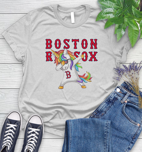 Boston Red Sox MLB Baseball Funny Unicorn Dabbing Sports Women's T-Shirt
