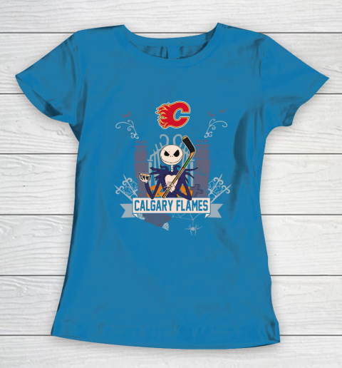 NHL Calgary Flames Hockey Jack Skellington Halloween Women's T-Shirt 6