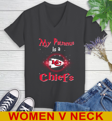 NFL Football Harry Potter My Patronus Is A Kansas City Chiefs Women's V-Neck T-Shirt 8