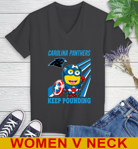 NFL Football Carolina Panthers Captain America Marvel Avengers Minion Shirt Women's V-Neck T-Shirt 8