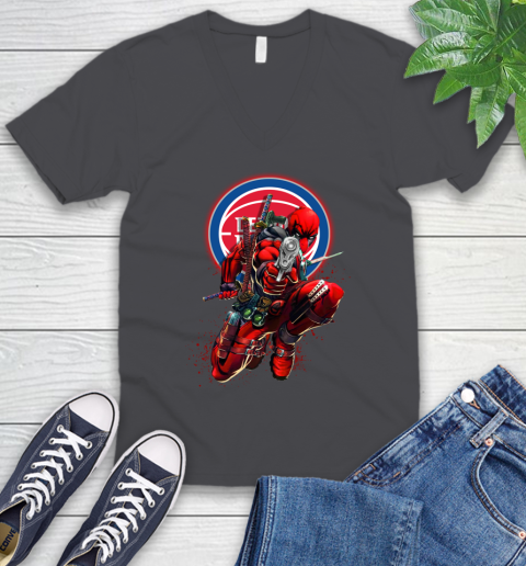 NBA Deadpool Marvel Comics Sports Basketball Detroit Pistons V-Neck T-Shirt 5