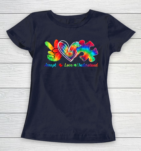 Autism Awareness Accept Understand Love Autism Mom Tie Dye Fitted Women's T-Shirt 2