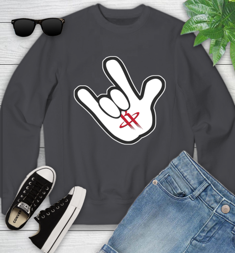 Houston Rockets NBA Basketball Mickey Rock Hand Disney Youth Sweatshirt 6