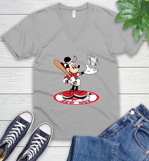 MLB Baseball Boston Red Sox Cheerful Mickey Disney Shirt V-Neck T-Shirt 4